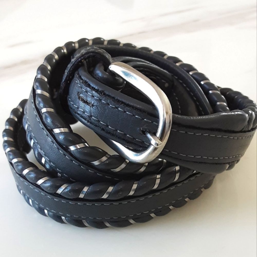 GENUINE LEATHER WESTERN BELT GRAY & SILVER SZ M